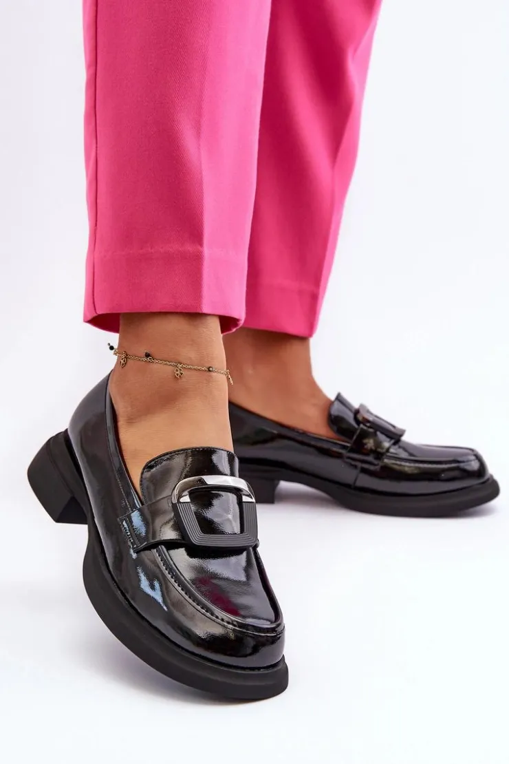 Damskie Buty damskie Vinceza Skórzane Lakierowane Mokasyny Damskie Czarne Fidodia