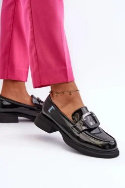 Damskie Buty damskie Vinceza Skórzane Lakierowane Mokasyny Damskie Czarne Fidodia