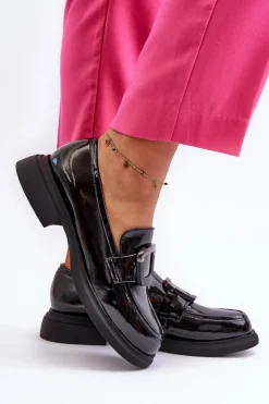 Damskie Buty damskie Vinceza Skórzane Lakierowane Mokasyny Damskie Czarne Fidodia