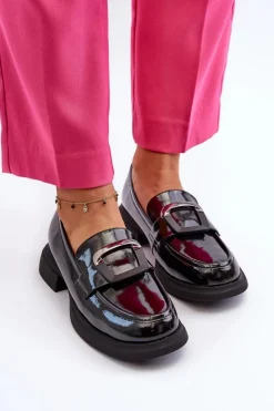 Damskie Buty damskie Vinceza Skórzane Lakierowane Mokasyny Damskie Czarne Fidodia