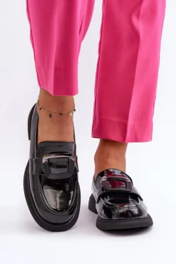 Damskie Buty damskie Vinceza Skórzane Lakierowane Mokasyny Damskie Czarne Fidodia