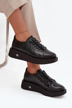 Discount Artiker Skórzane Lakierowane Półbuty Damskie Na Platformie 57C2041 Czarne