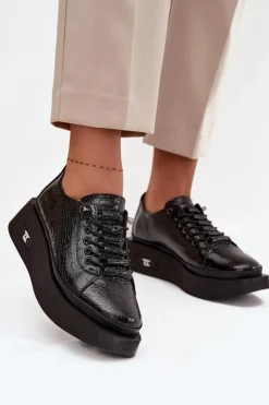 Discount Artiker Skórzane Lakierowane Półbuty Damskie Na Platformie 57C2041 Czarne