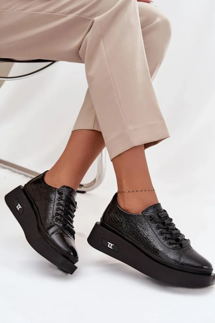 Discount Artiker Skórzane Lakierowane Półbuty Damskie Na Platformie 57C2041 Czarne