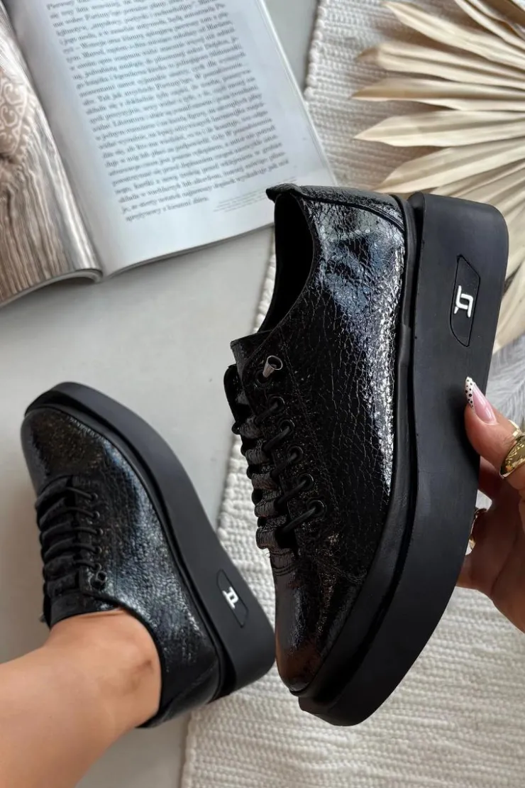 Discount Artiker Skórzane Lakierowane Półbuty Damskie Na Platformie 57C2041 Czarne