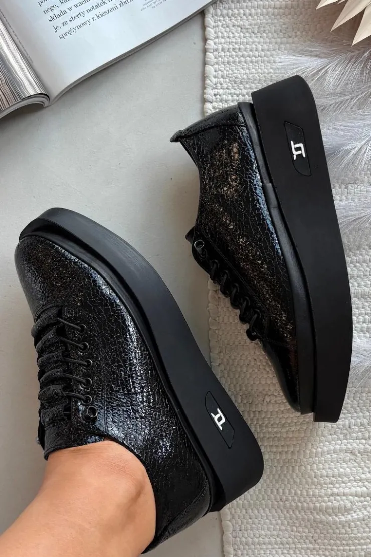 Discount Artiker Skórzane Lakierowane Półbuty Damskie Na Platformie 57C2041 Czarne