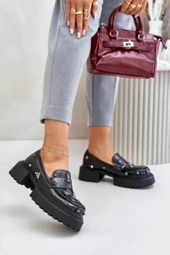 Damskie Damskie buty S.Barski Skórzane Lakierowane Półbuty Damskie Z Ozdobami D&A MR880-103 Czarne