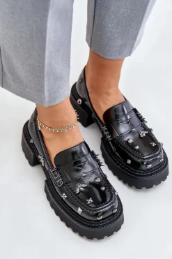 Damskie Damskie buty S.Barski Skórzane Lakierowane Półbuty Damskie Z Ozdobami D&A MR880-103 Czarne