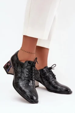 Damskie Artiker Skórzane Lakierowane Półbuty Damskie Na Obcasie Z Kryształkami 57C0072 Szare