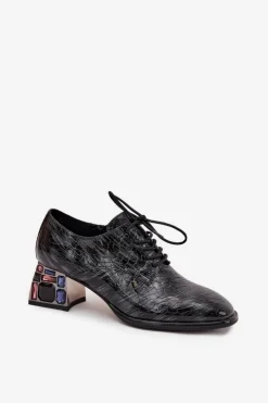 Damskie Artiker Skórzane Lakierowane Półbuty Damskie Na Obcasie Z Kryształkami 57C0072 Szare