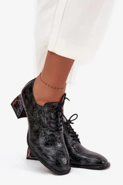 Damskie Artiker Skórzane Lakierowane Półbuty Damskie Na Obcasie Z Kryształkami 57C0072 Szare