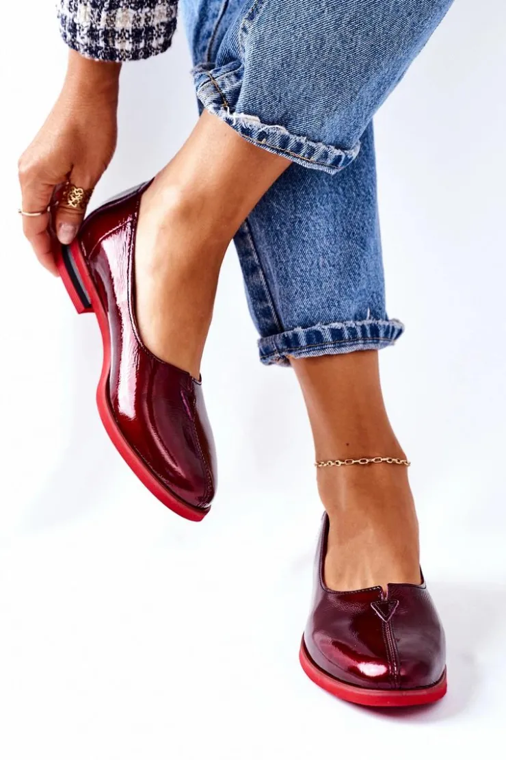 Maciejka Półbuty Skórzane|Mokasyny Damskie Lakierowane*Skórzane Lakierowane Półbuty 05035-23 Bordowe