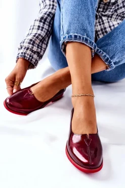 Maciejka Półbuty Skórzane|Mokasyny Damskie Lakierowane*Skórzane Lakierowane Półbuty 05035-23 Bordowe