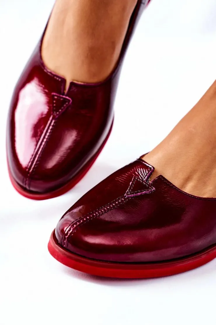 Maciejka Półbuty Skórzane|Mokasyny Damskie Lakierowane*Skórzane Lakierowane Półbuty 05035-23 Bordowe