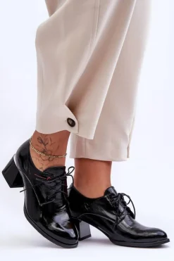 Boto Półbuty Skórzane*Skórzane Lakierowane Półbuty Damskie Na Obcasie Czarne Keria