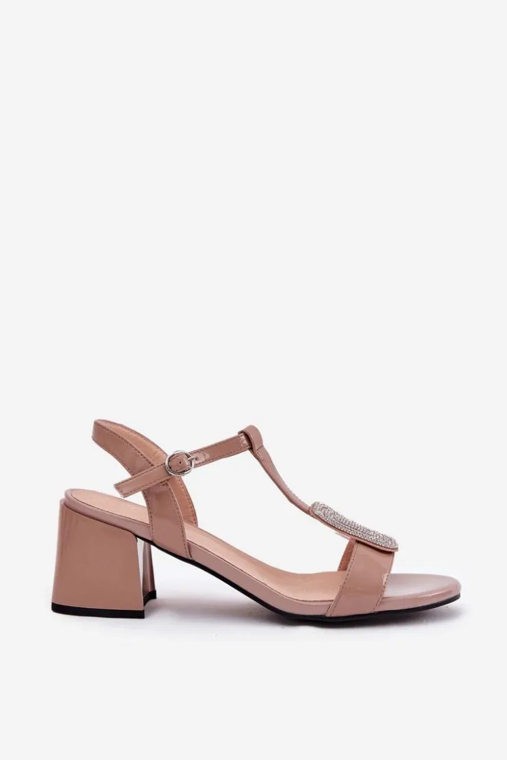 Buty damskie Vinceza Sandały Na Słupku|Sandały Na Obcasie*Skórzane Lakierowane Sandały Damskie Na Słupku Z Ozdobą Vinceza 91134 Beżowe Beżowy