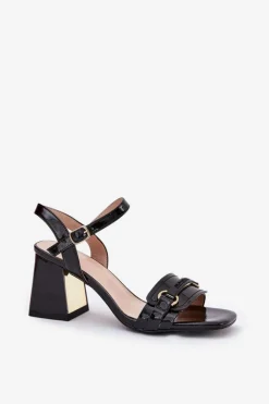 Evento Sandały Na Słupku|Sandały Na Obcasie*Skórzane Lakierowane Sandały Damskie Na Słupku Czarne Mevonelle Czarny