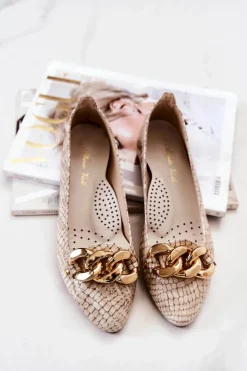 Boto Czółenka Na Słupku|Czółenka Klasyczne*Skórzane Lakierowane Wężowe Czółenka Beżowe Elissabeth