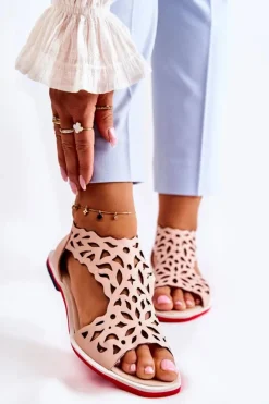 Best Boto Skórzane Lekkie Ażurowe Sandały Różowe Alima