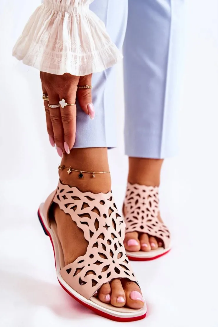 Best Boto Skórzane Lekkie Ażurowe Sandały Różowe Alima