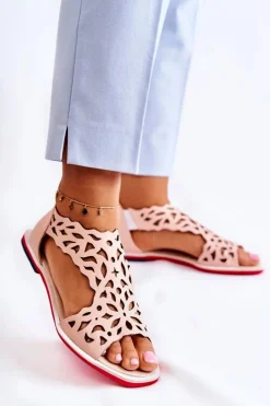Best Boto Skórzane Lekkie Ażurowe Sandały Różowe Alima