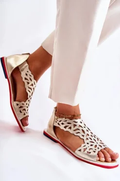 Boto Sandały Ażurowe|Sandały Na Koturnie*Skórzane Lekkie Ażurowe Sandały Złote Alima