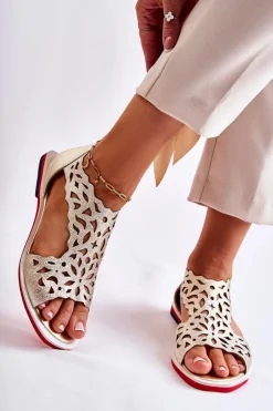 Boto Sandały Ażurowe|Sandały Na Koturnie*Skórzane Lekkie Ażurowe Sandały Złote Alima