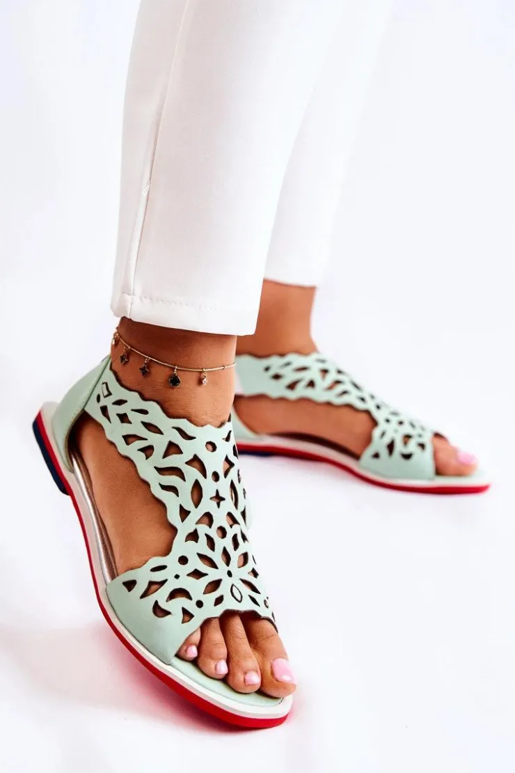 New Boto Skórzane Lekkie Ażurowe Sandały Zielone Alima