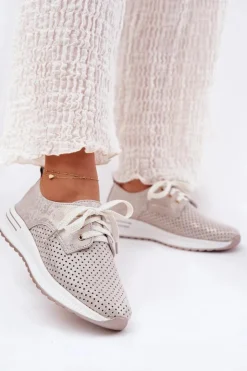 Clearance Artiker Skórzane Lekkie Półbuty Damskie Na Platformie 56C2113 Beżowo-Złote