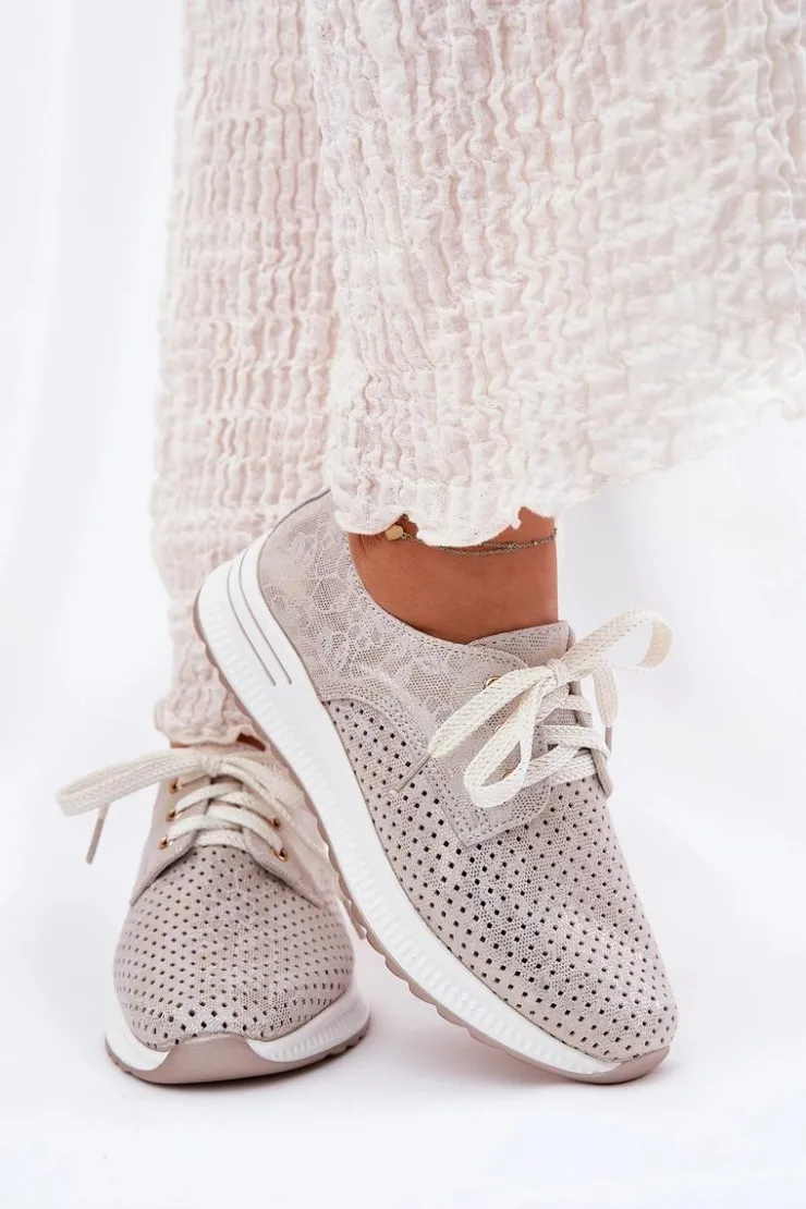 Clearance Artiker Skórzane Lekkie Półbuty Damskie Na Platformie 56C2113 Beżowo-Złote