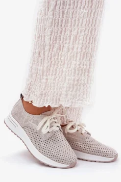 Clearance Artiker Skórzane Lekkie Półbuty Damskie Na Platformie 56C2113 Beżowo-Złote