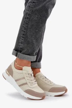 Outlet Evento Skórzane Lekkie Sneakersy Buty Sportowe Damskie Beżowe Norlexia