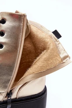 Boto Botki Sznurowane|Brązowe I Beżowe Botki*Skórzane Metaliczne Botki Workery Złote Teflorna