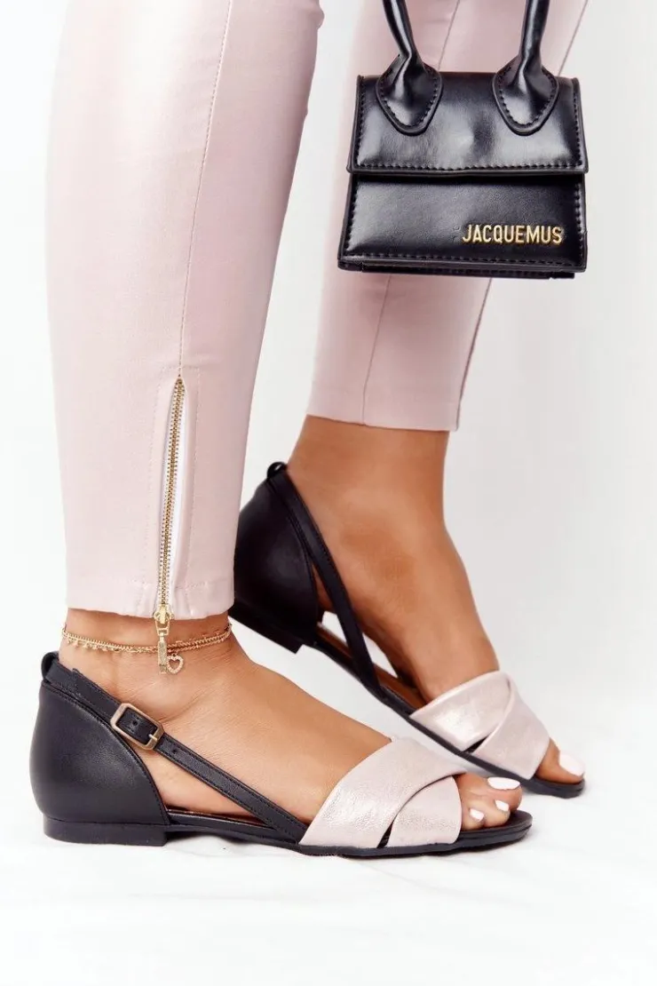 Damskie Maciejka Skórzane Metaliczne Sandały 04614-15 Różowo-Czarne