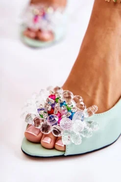 Damskie Boto Skórzane Modne Czółenka Sandały Z Ozdobą Zielone Meriss