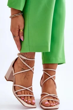 Damskie Boto Skórzane Modne Damskie Sandały Na Obcasie Beżowe Primma