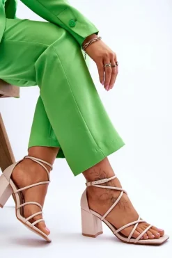 Damskie Boto Skórzane Modne Damskie Sandały Na Obcasie Beżowe Primma