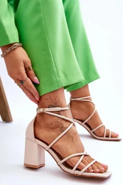 Damskie Boto Skórzane Modne Damskie Sandały Na Obcasie Beżowe Primma