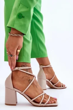 Damskie Boto Skórzane Modne Damskie Sandały Na Obcasie Beżowe Primma