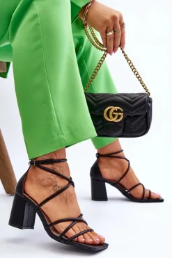 Damskie Boto Skórzane Modne Damskie Sandały Na Obcasie Czarne Primma