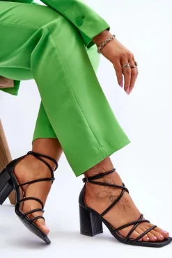 Damskie Boto Skórzane Modne Damskie Sandały Na Obcasie Czarne Primma