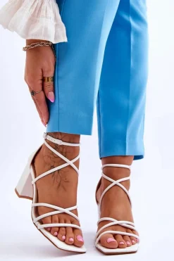 Boto Sandały Na Obcasie*Skórzane Modne Damskie Sandały Na Obcasie Białe Primma