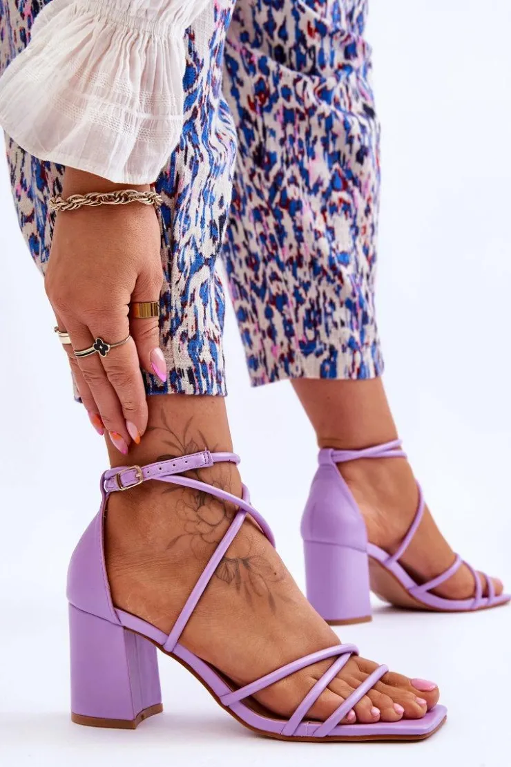 Outlet Boto Skórzane Modne Damskie Sandały Na Obcasie Fioletowe Primma