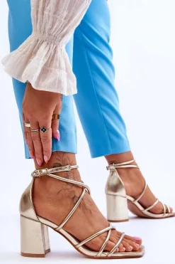 Boto Sandały Na Obcasie*Skórzane Modne Damskie Sandały Na Obcasie Złote Primma