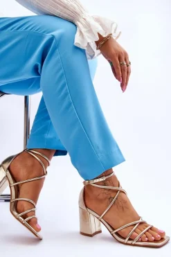 Boto Sandały Na Obcasie*Skórzane Modne Damskie Sandały Na Obcasie Złote Primma