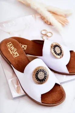 Boto Klapki Damskie Klasyczne*Skórzane Modne Klapki Lewski Shoes 3132/O Białe