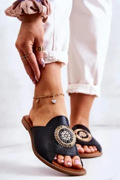 Damskie Boto Skórzane Modne Klapki Lewski Shoes 3132/O Czarne