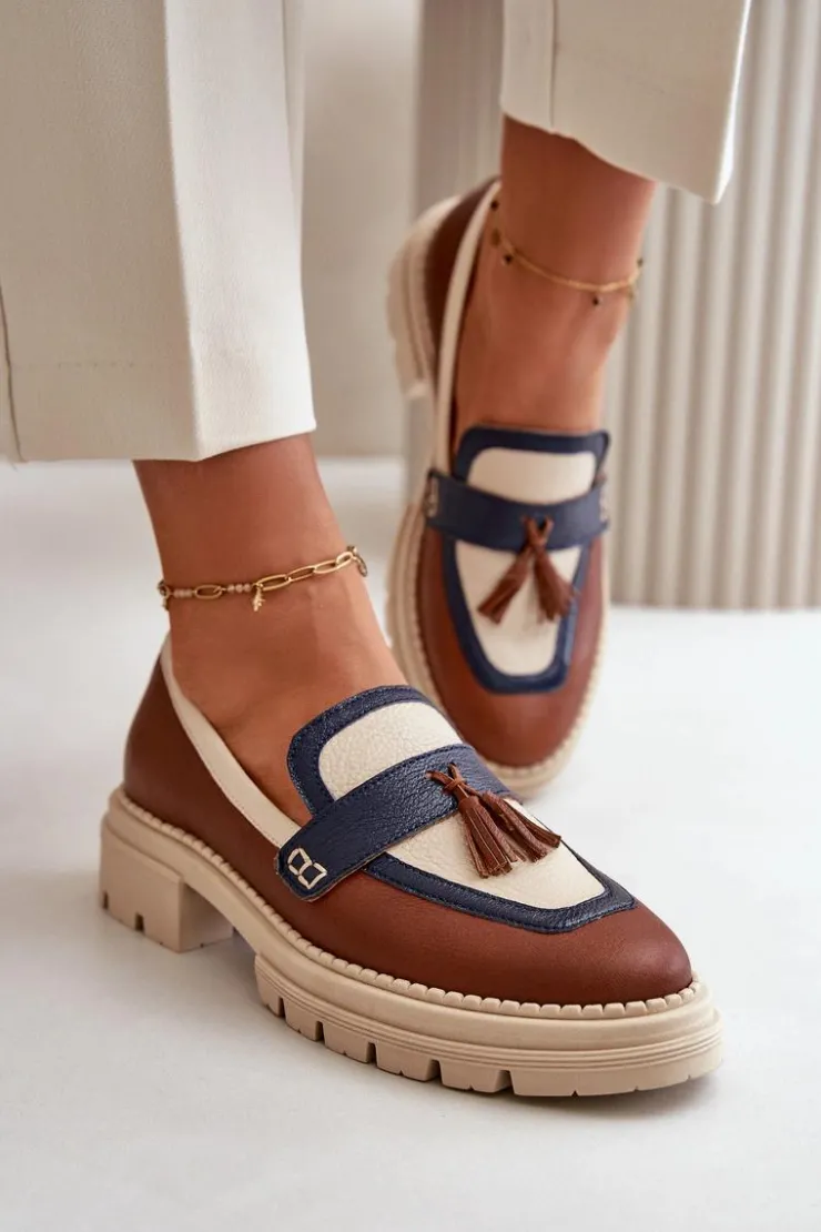 Hot Laura Messi Skórzane Mokasyny Damskie Brązowe 2835