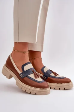 Hot Laura Messi Skórzane Mokasyny Damskie Brązowe 2835