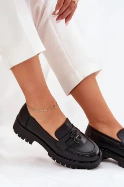 Buty damskie Vinceza Loafersy Damskie|Mokasyny Płaskie*Skórzane Mokasyny Damskie Z Przypinką Miś Vinceza 18109 Czarne